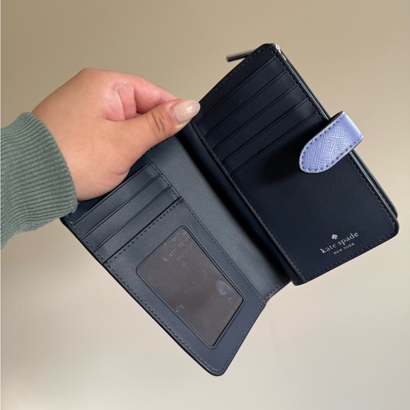 Kate Spade Madison Colorblock Medium Compact Bifold Wallet In Evening Blue Iris - Picture 8 of 10